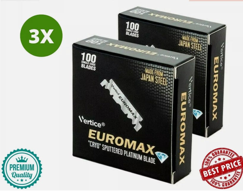 3 Pack X EuroMax Single Edge Half Blades Platinum Coated Blades 