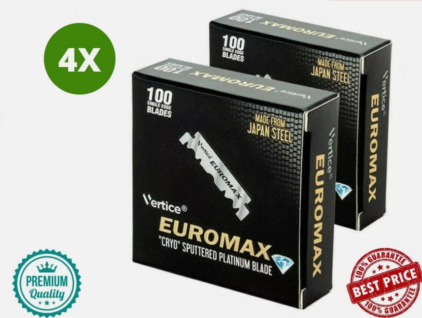 4 Pack X EuroMax Single Edge Half Blades Platinum Coated Blades 