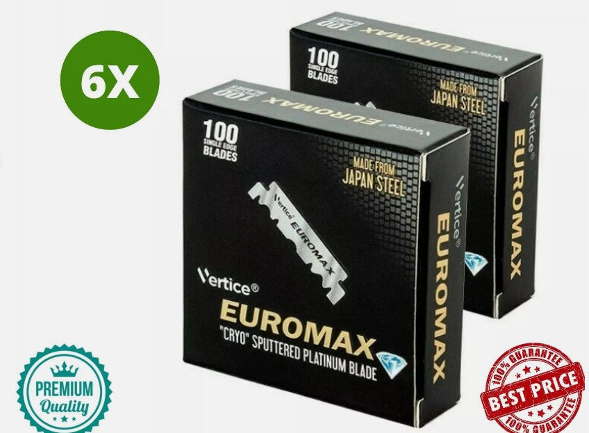 6 Pack X EuroMax Single Edge Half Blades Platinum Coated Blades 