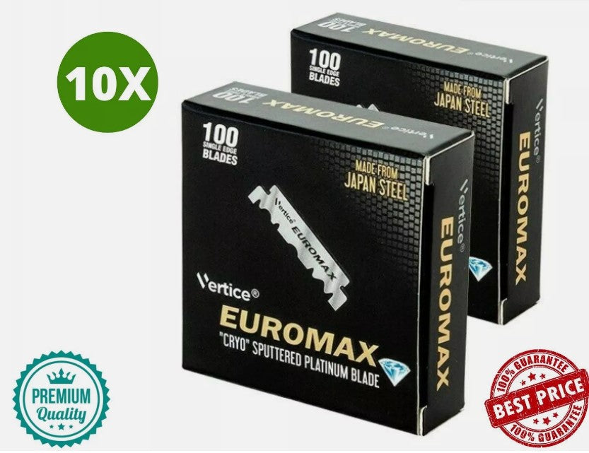 10 Pack X EuroMax Single Edge Half Blades Platinum Coated Blades 