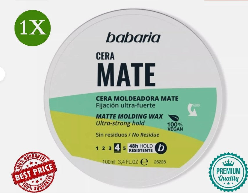 1X babaria Cera Mate, Matte Finish Molding Hair Wax Ultra-strong hold (100 ml)