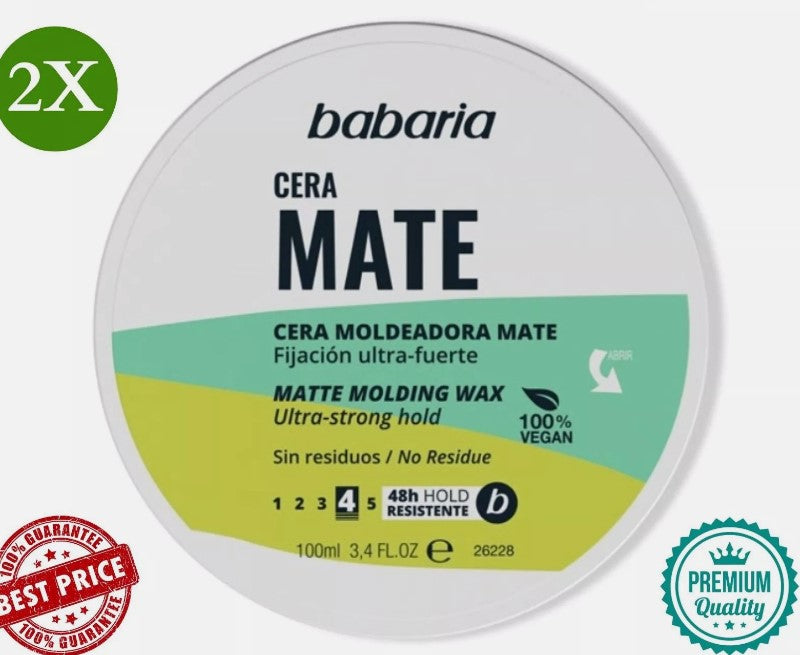 2X babaria Cera Mate, Matte Finish Molding Hair Wax Ultra-strong hold (100 ml)