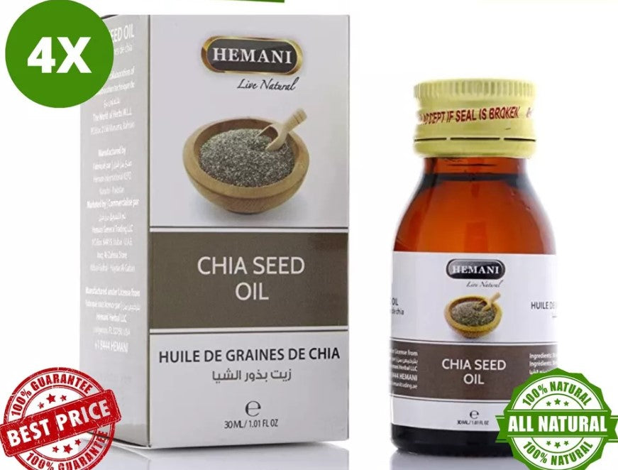 4 X Hemani Chia Seed Oil (30ml) 100% Natural زيت بذور الشيا