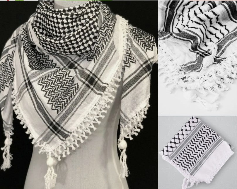 Original Arab Scarf Palestine Keffiyeh Black and White Shemagh كوفية مهدبة