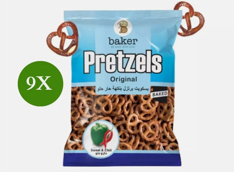 9 X Baker Biscuits Original Pretzels With Sweet & Chili 55 % Less Fat