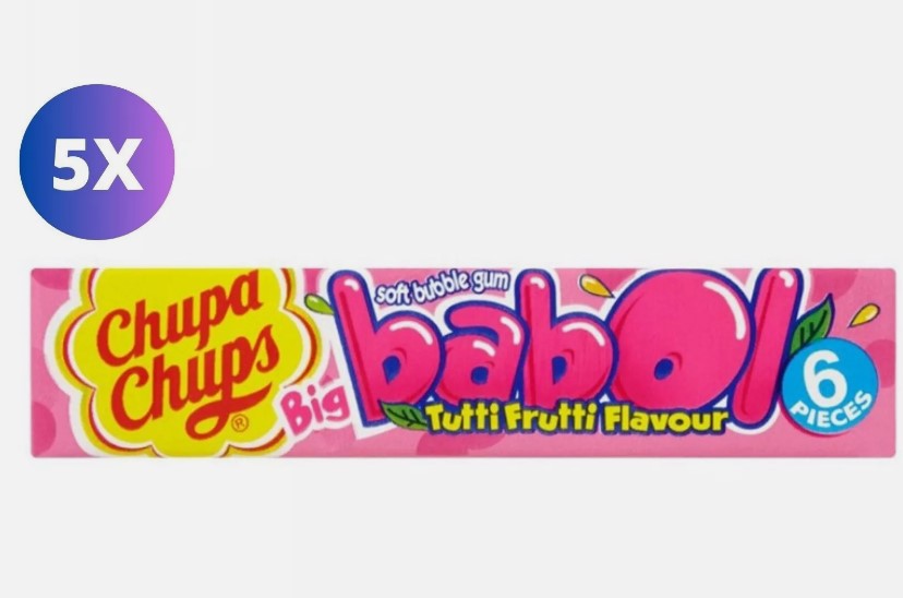 5 Pack x Chupa Chups Big Babol Tutti Frutti Flavor soft bubble gum (6 Pieces)