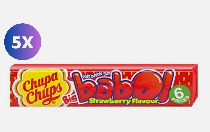 5 Pack x Chupa Chups Big Babol Strawberry Flavor soft bubble gum (6 Pieces)