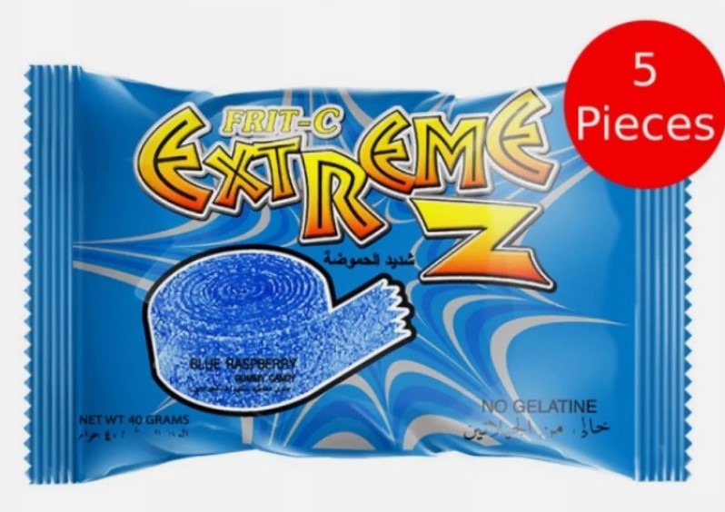5 Pieces X Frit-C Extreme Z, Blue Raspberry Flavor Gummy Sour Candy (40 Gram)