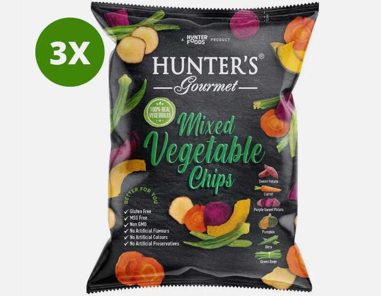 3 Pack X Hunter’s Gourmet Mixed Vegetable Healthy Vegan Chips (75gm)