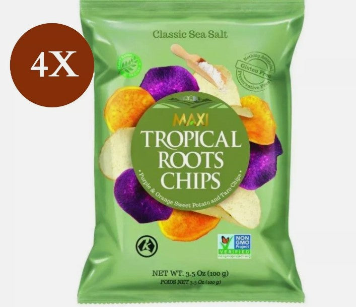 4 Pack X Maxi Tropical Roots Chips- Original Sea Salt Flavor- 100 gram