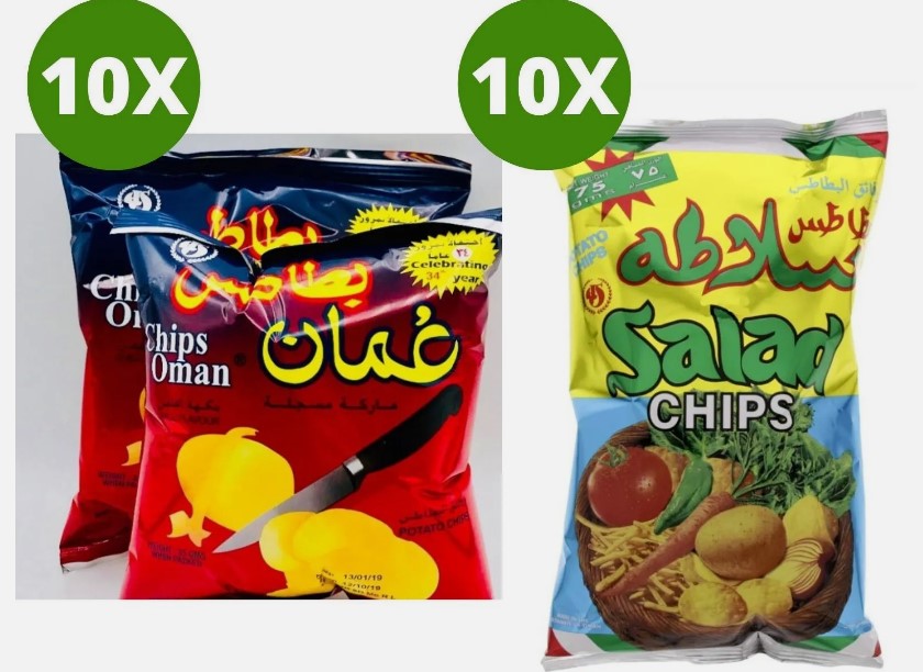10 Pack X Chips Oman chilli Flavor+ 10 Pack X Salad Chips Hot and Sour Flavor