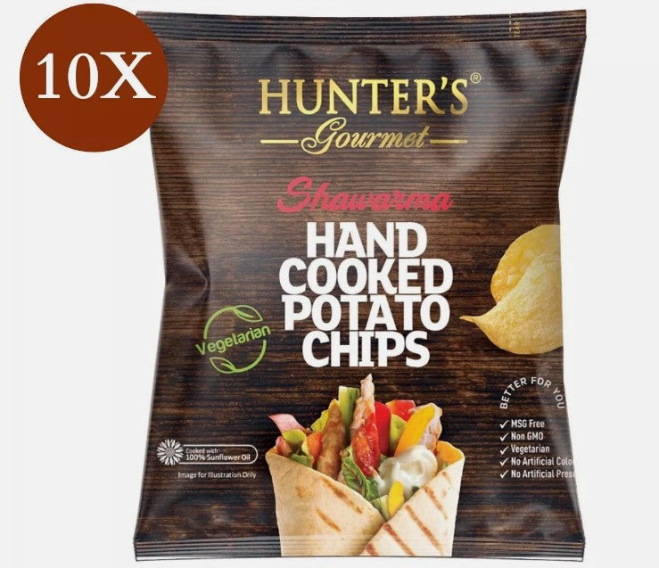 10 Pack X Hunter’s Gourmet Hand Cooked Potato Chips Shawarma Flavor