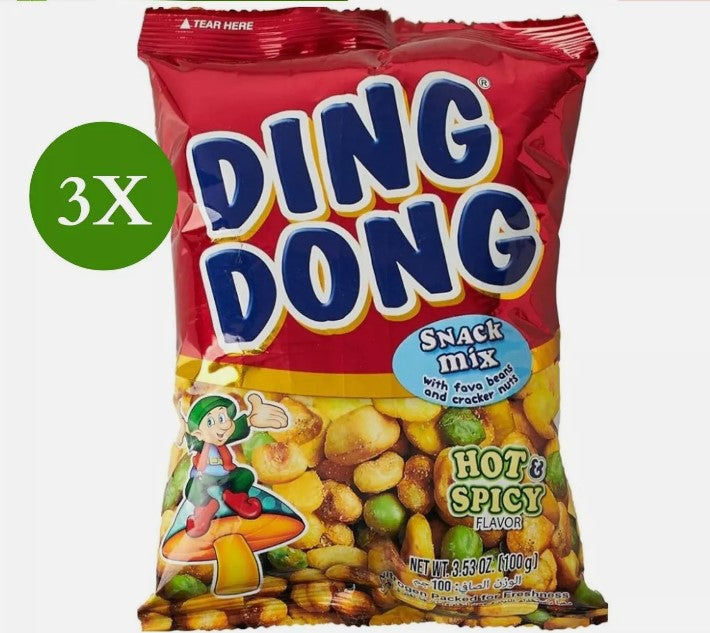 3 Pack X Ding Dong Snack Mix Nuts with fava beans and cracker Hot & Spicy Flavor