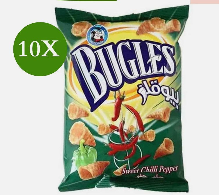 10 Pack X Mr. Chips Bugles Sweet Chili Pepper Flavor 35 Gram بيوقلزمستر شيبس