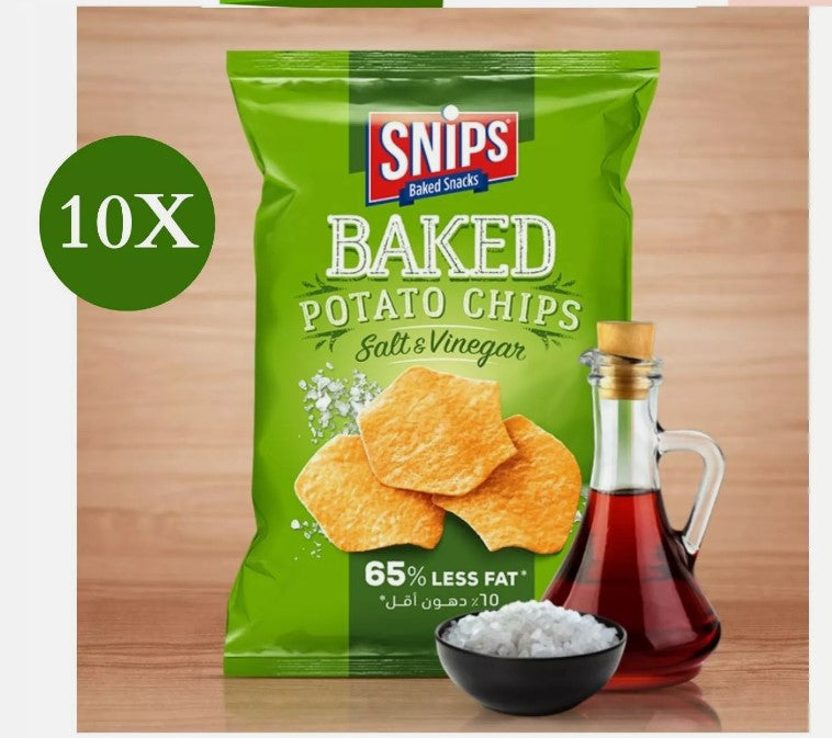 10 Pack X Snips Baked Potato Chips Salt and Vinegar Flavor ( 65% Less Fat) 35g