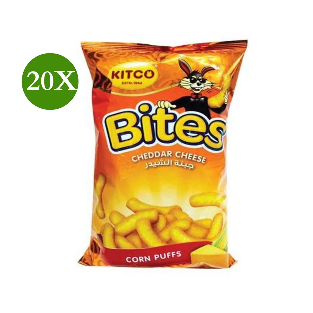 20 Pack X Kitco Bites Cheddar Cheese Flavor Corn Puffs Chips ( 16 Gram)