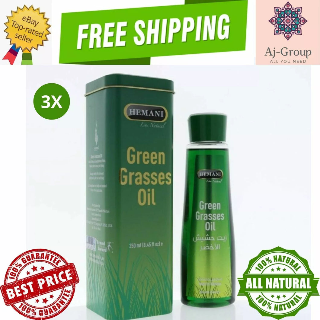 3X Hemani Green Grasses Oil 100% Natural (250 ml) زيت الحشيش لتكثيف الشعر