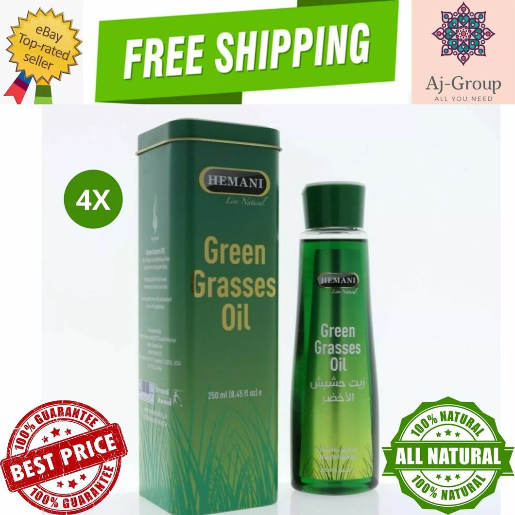 4X Hemani Green Grasses Oil 100% Natural (250 ml) زيت الحشيش لتكثيف الشعر