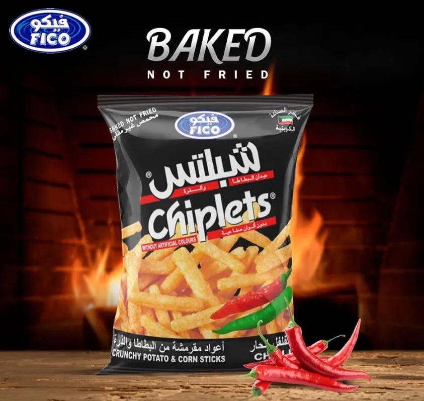 12 Pack X Fico Baked Crunchy Chiplets Corn Chips sticks Chili flavor (18 g) فيكو