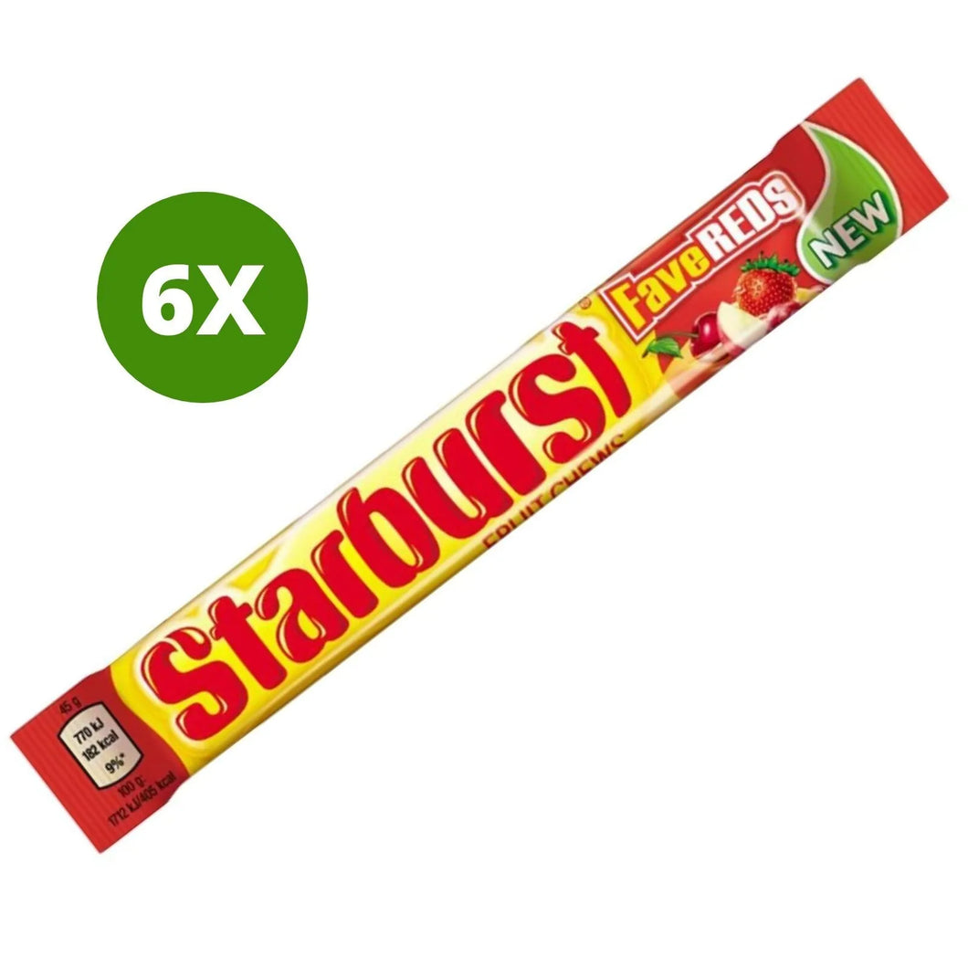 6 Pack X Starburst Fave Reds Fruit Chews Candy (45 Gram)