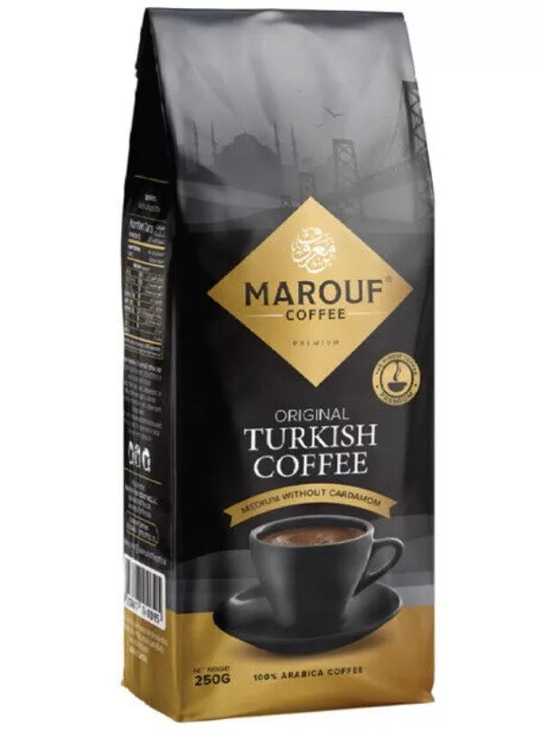 Turkish Coffee Medium without Cardamom Marouf 250g بن معروف قهوة وسط بدون هيل