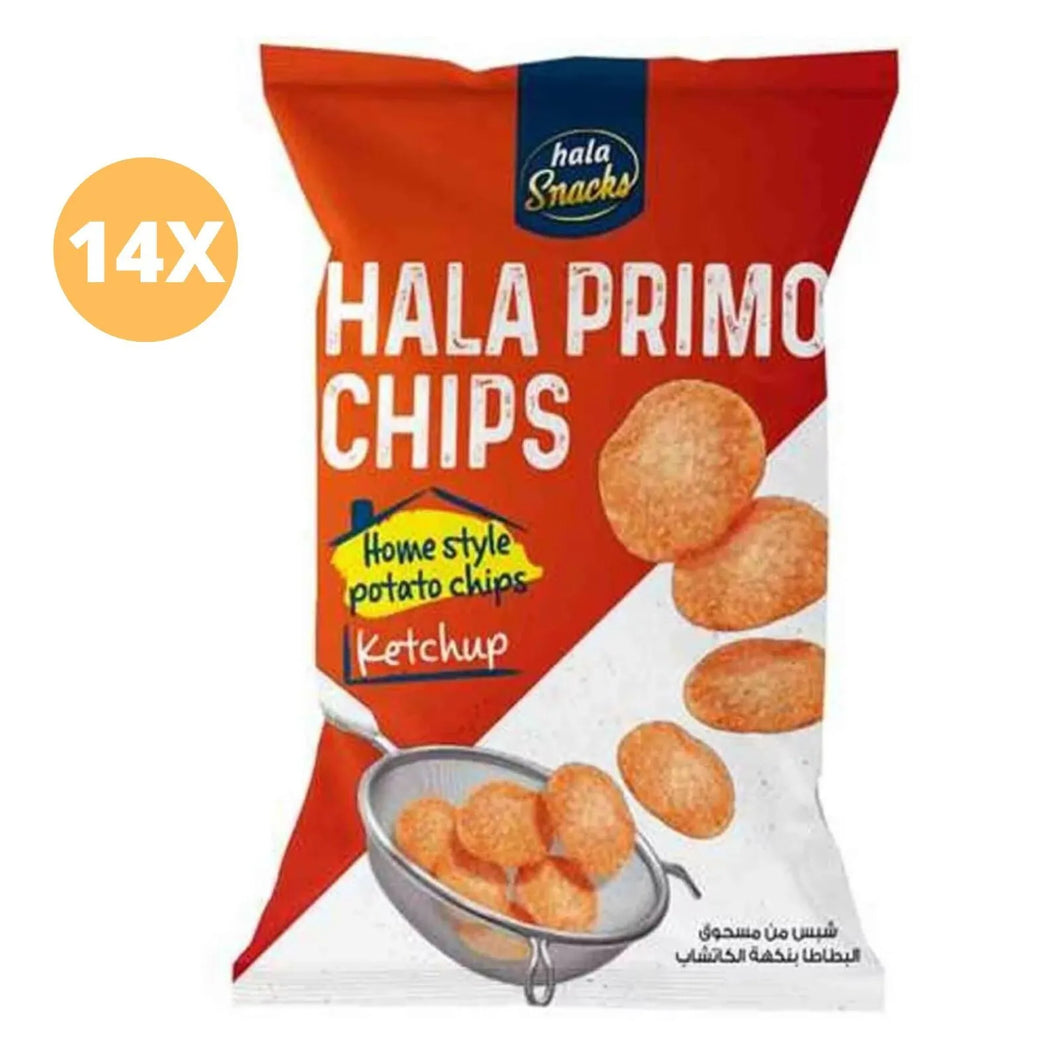 14 Pack X Hala Chips Primo Ketchup Flavor Home Style Potato Chips (20 Gram)