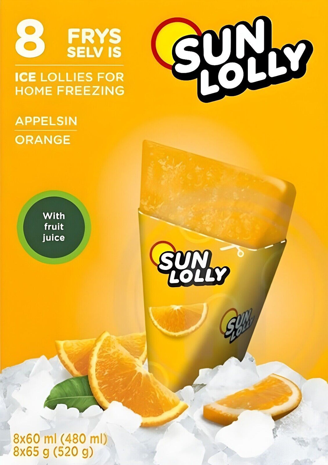 1 Pack X Sun Lolly ice lollies for home freezing Orange Flavor 8 Ice Lollies