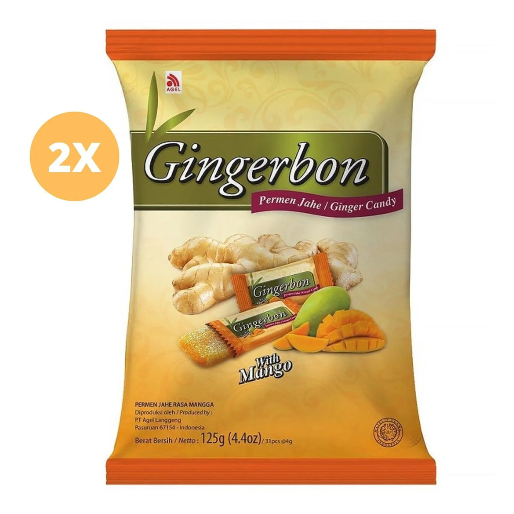 2X Gingerbon Chews Sweet Candy with Mango 125 Gram حلوى الزنجبيل بالمنجا