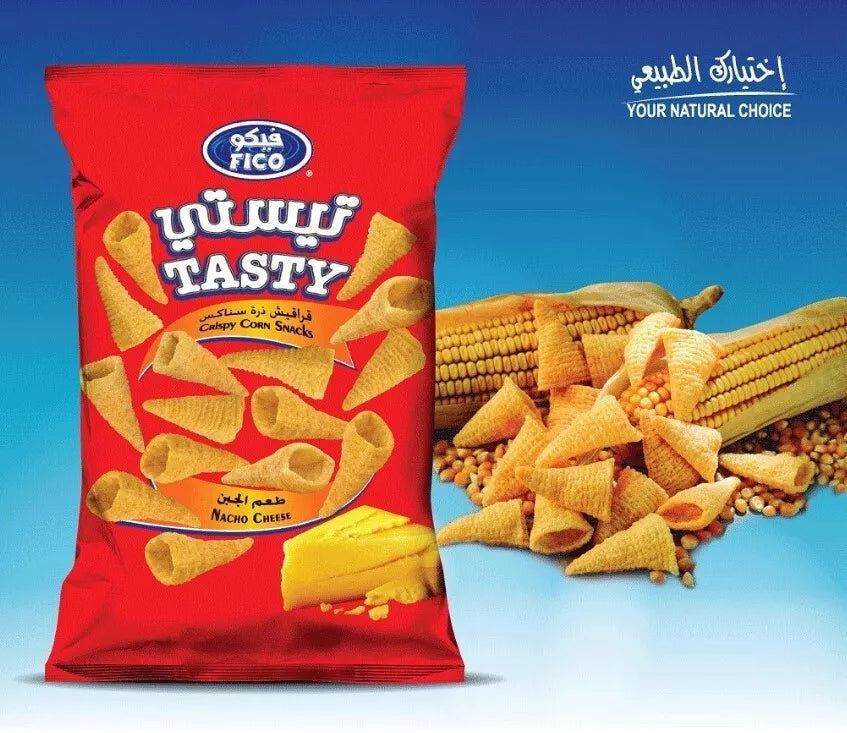 12 Pack X Fico Tasty Crispy Corn Snack Nacho cheese 18 g فيكو شيبس بطعم الجبن