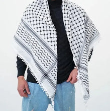 Load image into Gallery viewer, Original Arab Scarf Palestine Keffiyeh Black and White Shemagh كوفية مهدبة
