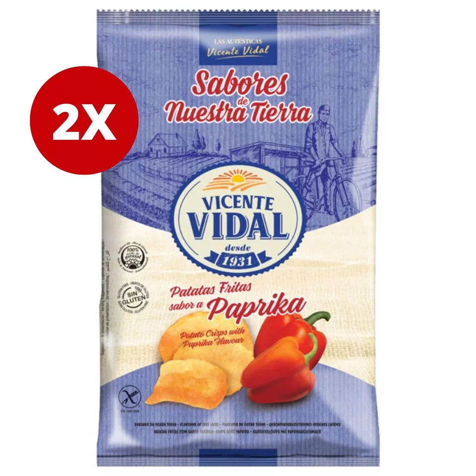 2 Pack XVicente Vidal Paprika Flavor Potato Chips Family Size Vegan (150g)