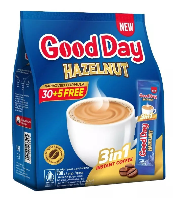 35 Sachet X NEW Good Day Instant Coffee Hazelnut Flavor 3 in 1 (20 Gram)