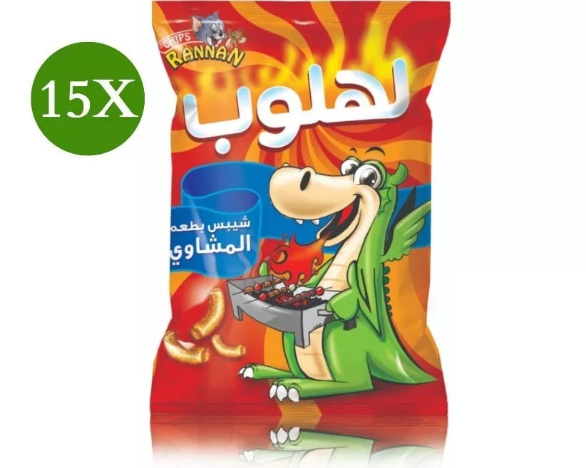 15 X Rannan Chips Lahloub with Barbecue ( 25 gram) شيبس لهلوب بطعم الباربيكيو