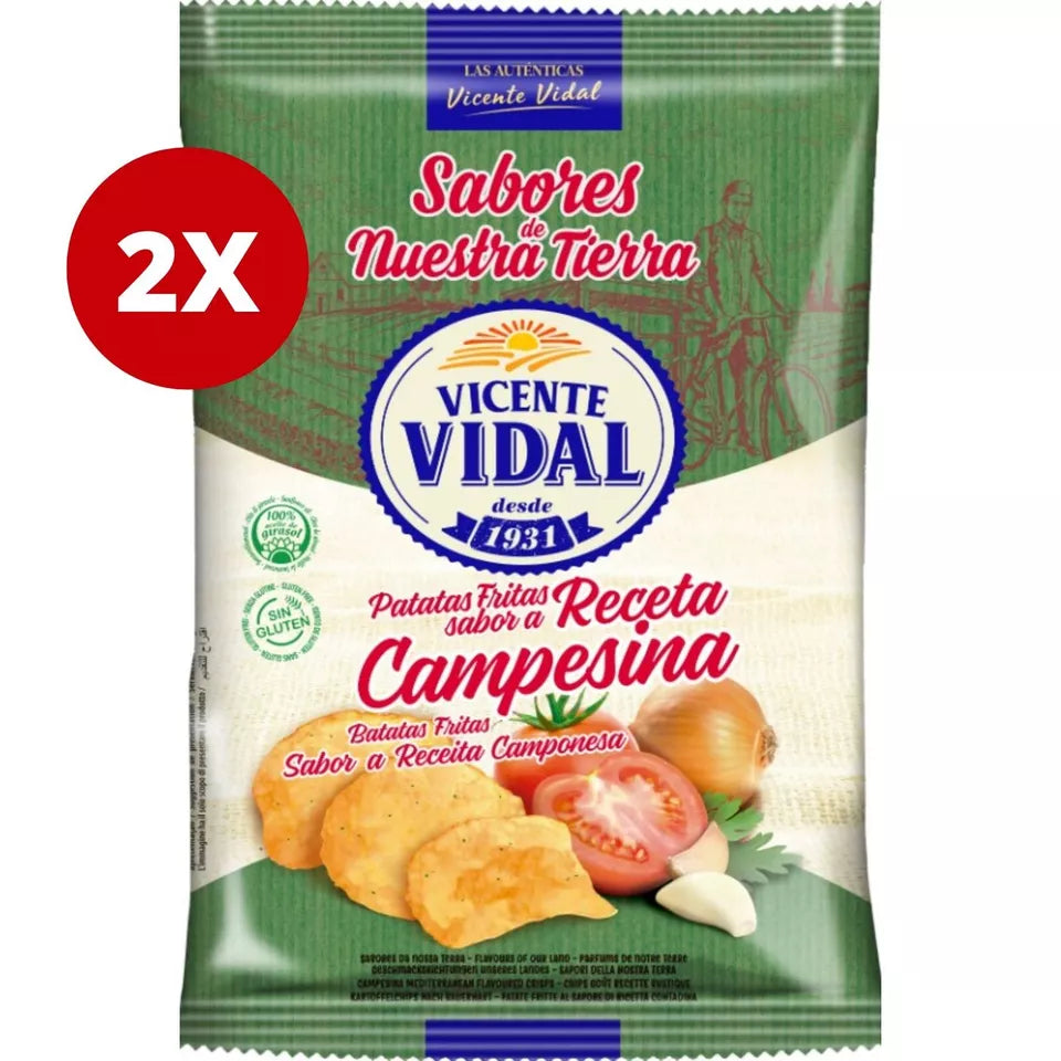 2 Pack XVicente Vidal sabor a Receta Campesina Potato Chips Family Size (150g)