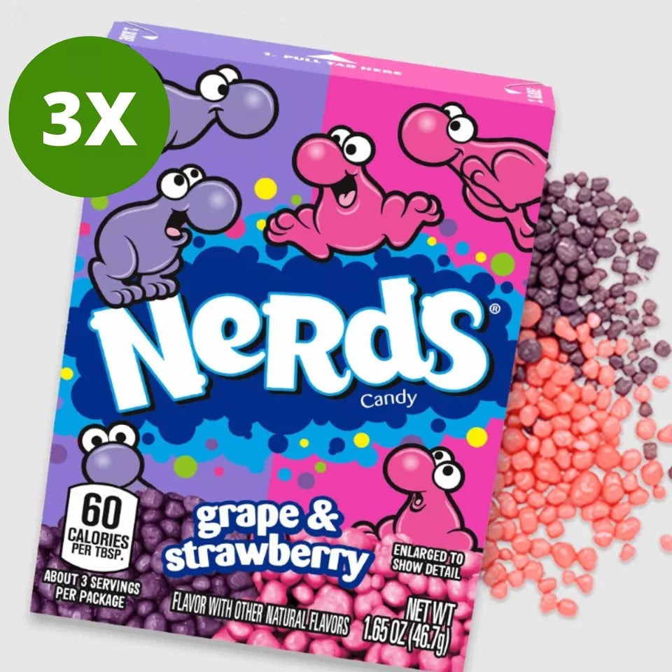 3 Pack X Nerds Candy - Grape and Strawberry Natural Flavor - 1.65 oz box