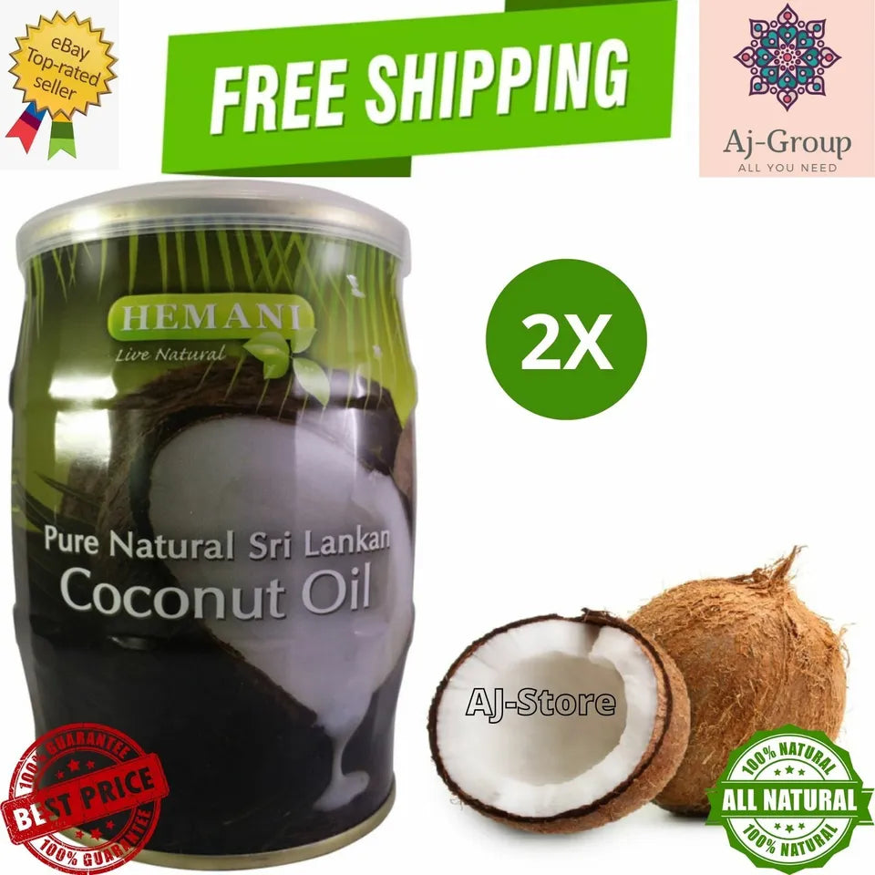 2X Hemani Coconut Oil 100% Sri Lankan (400ml) For Hair Care زيت جوز الهند