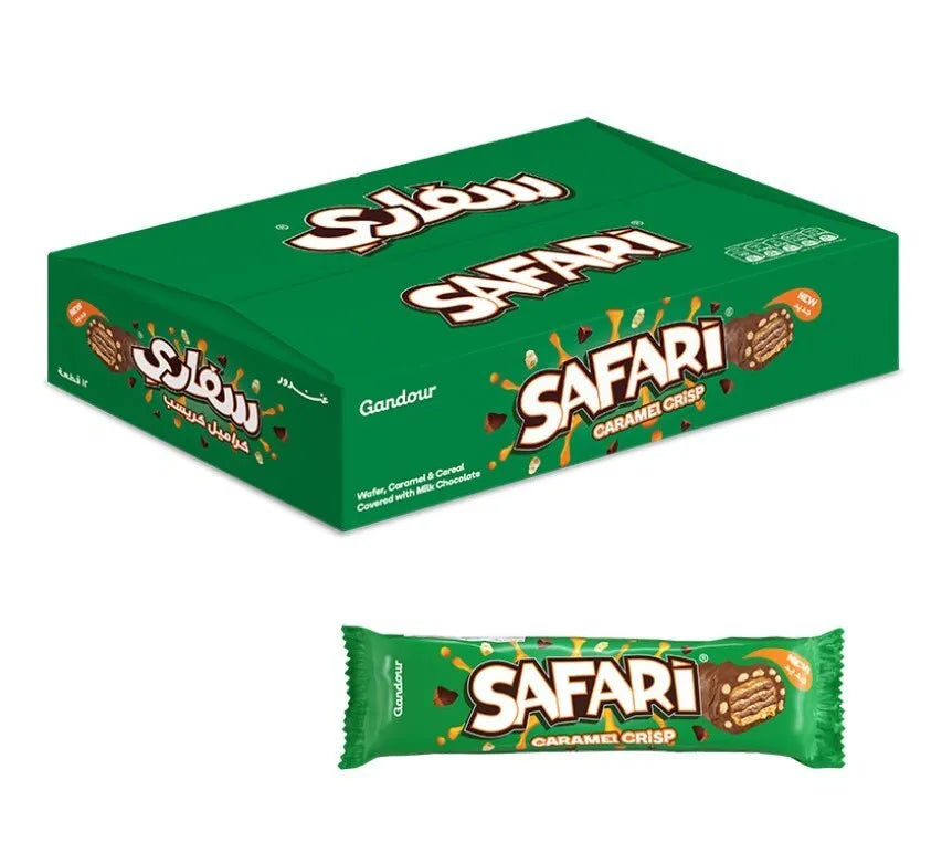 24X Gandour Safari Chocolate Caramel Crisp 25 g Bar شوكولاتة سفاري