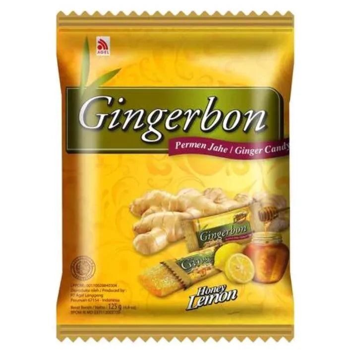 3X Gingerbon Chews Sweet Candy Honey And Lemon 125 g حلوى الزنجبيل