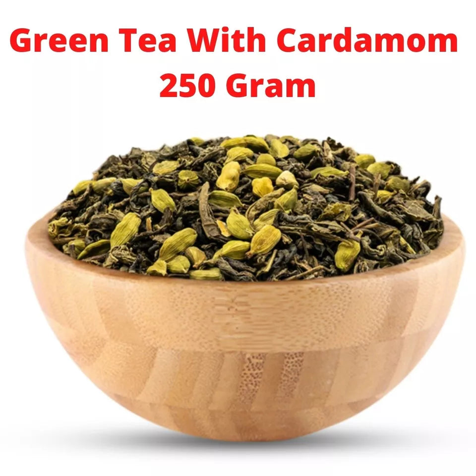 (250 Gram) 100% Natural Green Tea With Cardamom Mix Coarse Leaves healthy Drink