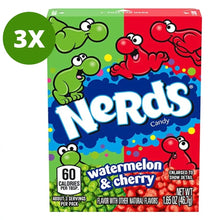 Load image into Gallery viewer, 3 Pack X Nerds Candy - Watermelon and Cherry Natural Flavor - 1.65 oz box
